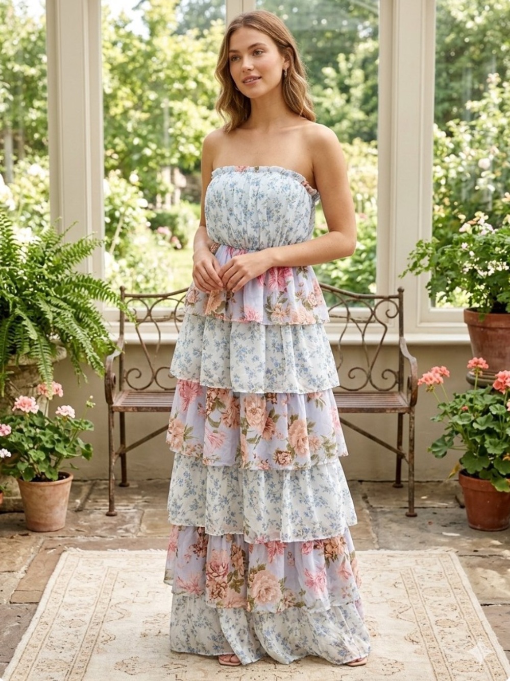 Romantic Strapless Tiered Maxi Dress